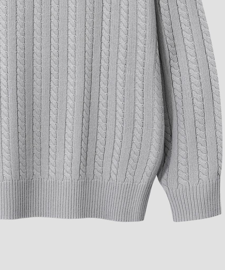 AGOD Crew Neck Oversized Cable Sweater Knit [Gray]
