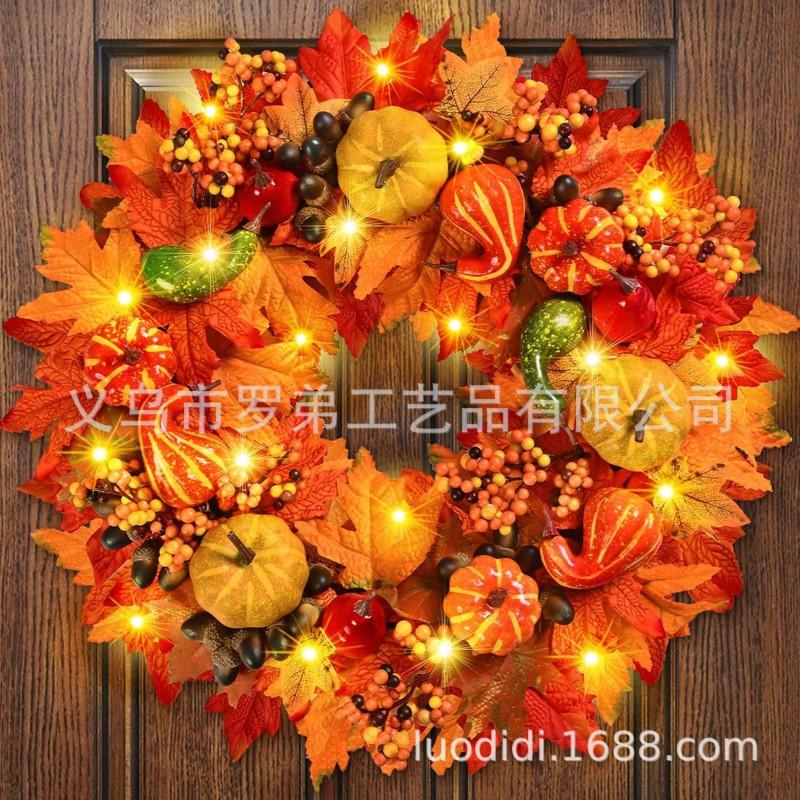 Harvest Wreath With Pumpkins Berries Vine Circle Halloween Thanksgiving Door Decor