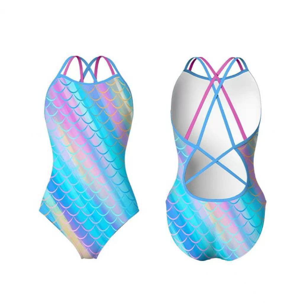 

[Gradual change mermaid] Swimming medium and low split single-layer one-piece competitive swimsuit double cross beautiful back tight Xl ( 55-60kg )