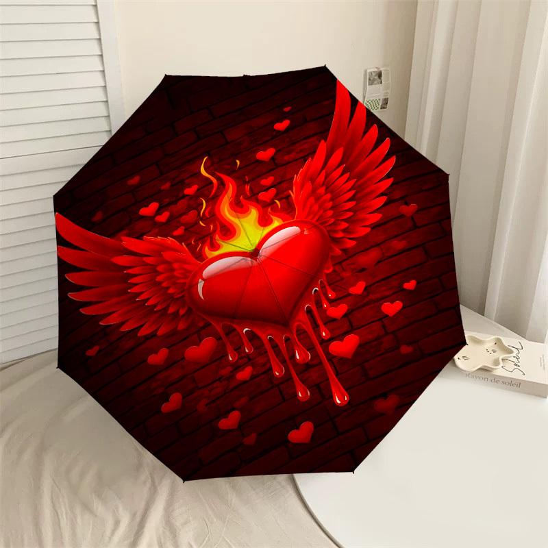 

1pc Heart Wings Automatic Open/Close Umbrella Compact Folding Umbrella with 8-Rib Shaft for Women/Men, Elegant Birthday1185S
