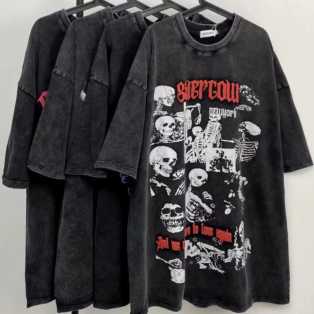 Y2K Vintage Gothic Skull Graphic Print T-Shirt Women Oversized Casual Pure Cotton Short Sleeve T shirt Streetwear Women Cropped Top