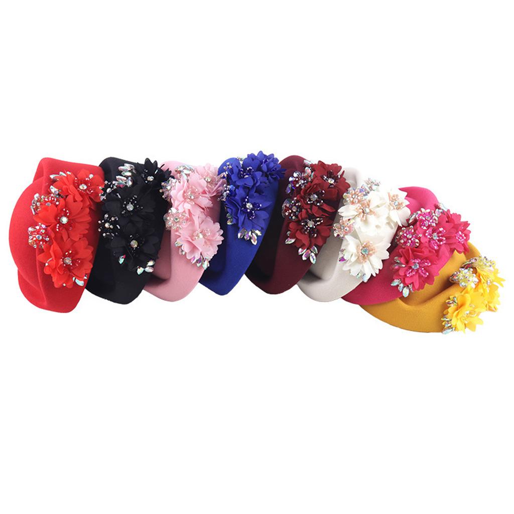 Cappello Pillbox da Donna Fiori Berretti Vintage Britannici in Feltro Cappellino per Chiesa Festa del Tè Accessorio