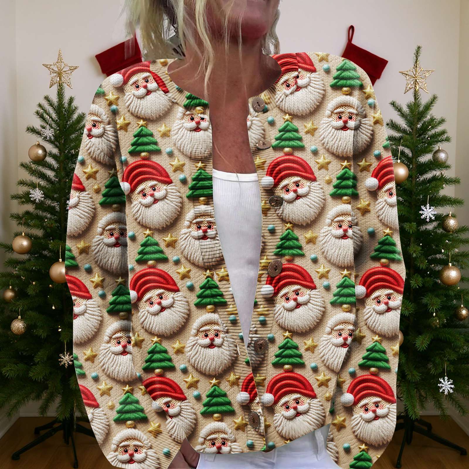 

Женский рождественский свитер Милый забавный рождественский свитер Осень и зима Свитер с длинным рукавом вязаный XL зелёный