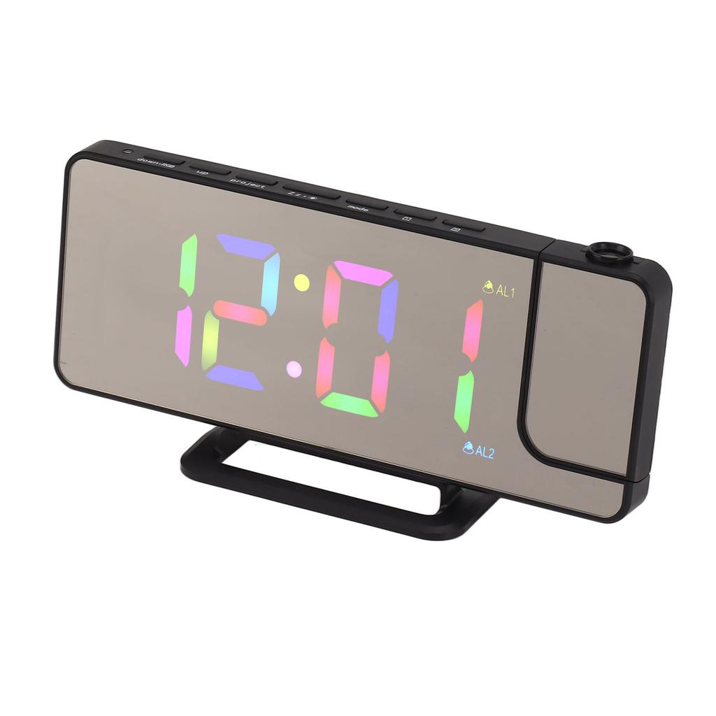 Digitaluhr RGB LED Großer Bildschirm Spiegelprojektion Multifunktionstisch Elektronischer Wecker Schwarz
