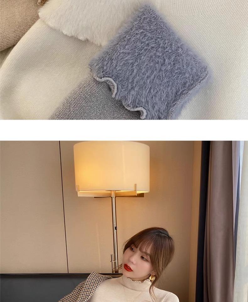 Women's Fleece-Lined Slim-Fit Pullover Sweater: Half-High Collar, Autumn/Winter Base Layer, Hot Item