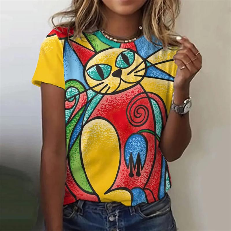 Summer Graffiti Cat 3d Print Men's T-shirt Oversized Short-sleeved O Neck Casual Funny Tops Vintage Female Tee Shirts
