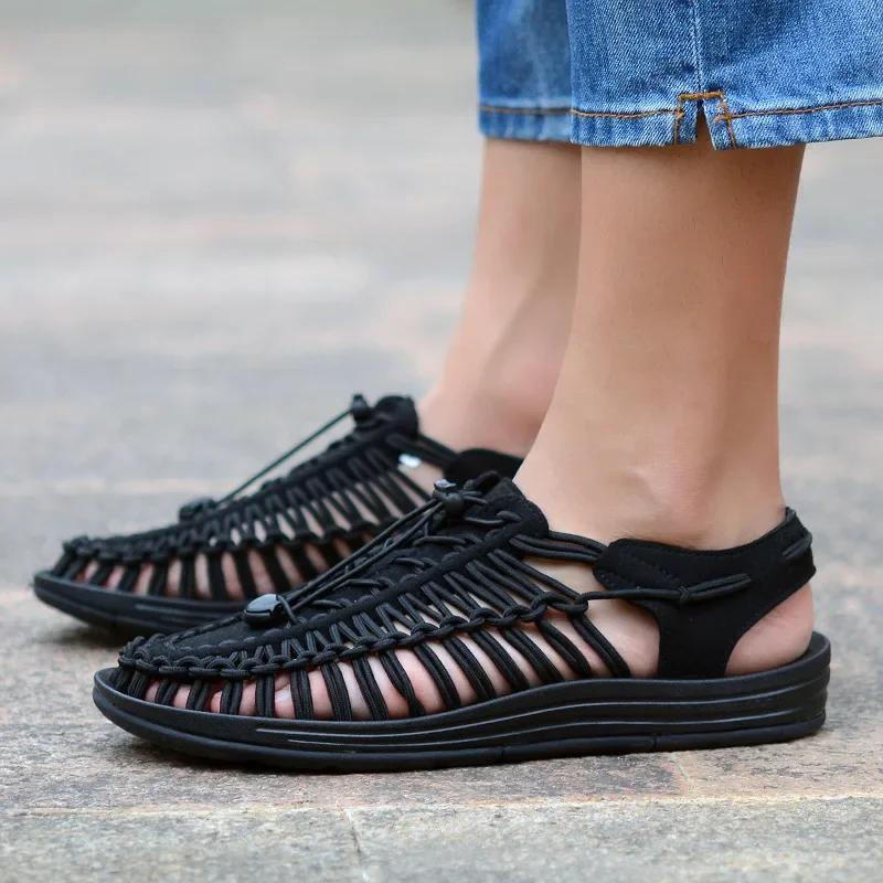 Whoholl Summer Knitted Men Sandals Breathable Casual Shoes for Men Outdoor Beach Sandals Plus Size 35-48 Summer Footwear Man
