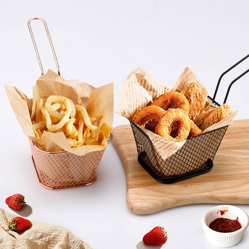 French Fry Serving Baskets, Stainless Steel Fry Basket, Mini Square Chicken Wings Holder, for Restaurant Cafe Table Food Serving