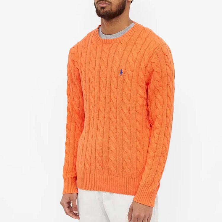 Polo Ralph Lauren Ss22 Solid Logo Embroidered Cable Knit Crewneck Sweater Men Sweater Orange 710775885-031