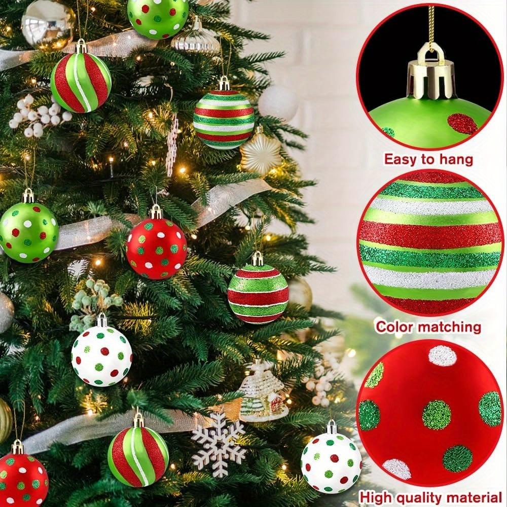 12 Stück Weihnachtskugeln Ornament Glitzernde Hängende Weihnachtskugeln zur Baumdekoration Wirbel Zuckerstange Elfenkugeln Rot Grün Kunststoff Weihnachtskugeln