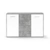 Buffet bas PILVI - 2 portes et 4 tiroirs - Blanc et béton clair - L 122,6 x P 34,2 x H 81,1 cm