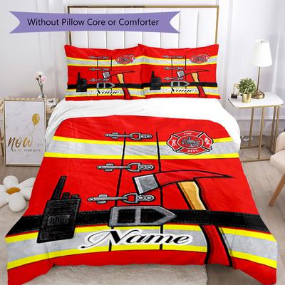 Feuerwehrmann Personalisierbares Bettwäsche-Set Atmungsaktive Bettbezüge Mit Kissenbezügen Dekorative Bettwäsche Für Schlafzimmer Heimdekoration Geburtstagsgeschenk