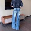 JYL Men's Straight Jeans American Niche Deconstructed Patch High-Street Loose Denim Pants