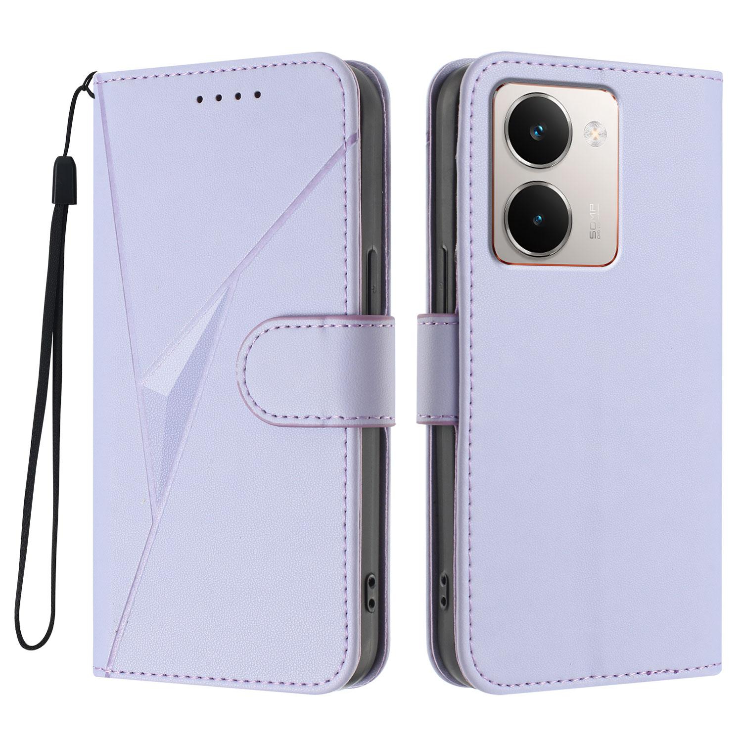 

For Realme P3 Ultra 5G Case Triangle Imprint Leather Phone Cover with Lanyard Light Purple