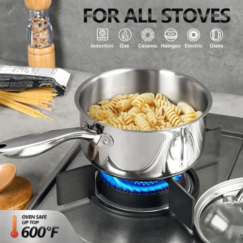 MICHELANGELO Saucepan Set Stainless Steel Sauce Pot with Lid Tri-Ply Bottom Milk Pot Pasta Pot Nonstick Saucepan Dishwasher Safe