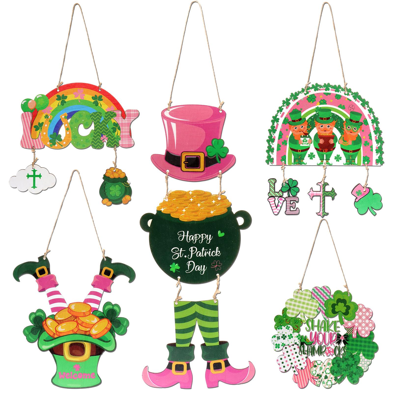 5Pcs St Patrick S Day Door Decoration St Patrick Wood Welcome Sign Green Pink Hanging Wreath Wall Decor Saint Patrick S Day Sham зелёный