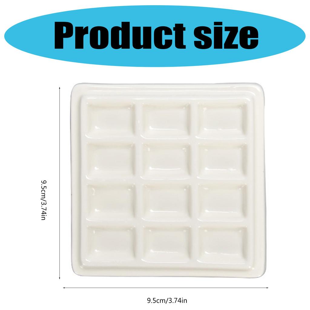 12 Grids Ceramic Paint Palette Watercolour Painting Palette Ceramic Mixing Tray for Painters Acrylic and Oil Painting