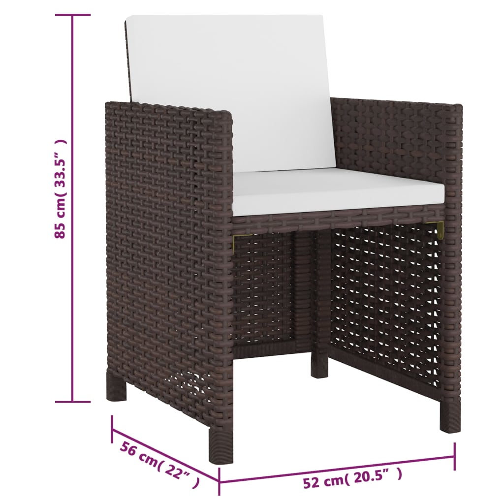 5 Piece Garden Dining Set with Cushions Poly Rattan Brown