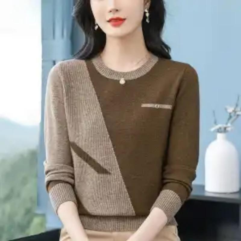 2025 Neuer Colorblocking Rundhals Locker Slim Strickpullover für Damen