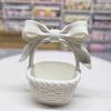 Mini Woven Basket with Handle Small Storage Basket with Bow Resin Desk Organizer for Dollhouse Accessory Home Decoration