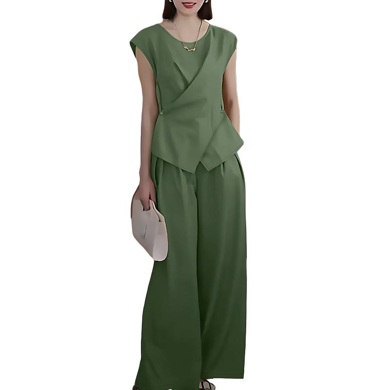 

ZANZEA Женские топы без рукавов с неровным низом и брюки Летние костюмы-двойки 5XL зелёный