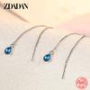 925 Sterling Silver Blue Crystal Long Chain Dangle Earrings for Women Wedding Jewelry