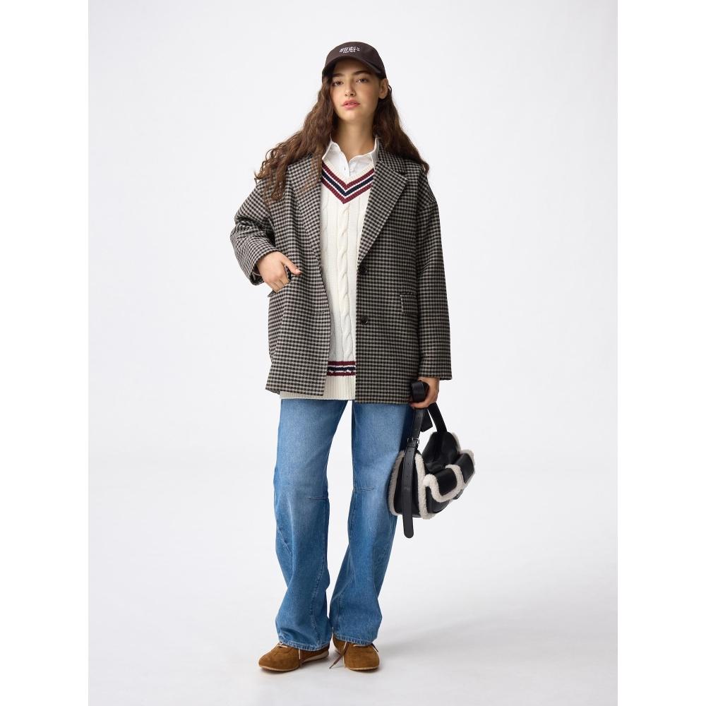 

Пальто-половина из уютного меланжевого материала в клетку от Gu By Uniqlo 37 BROWN/XS