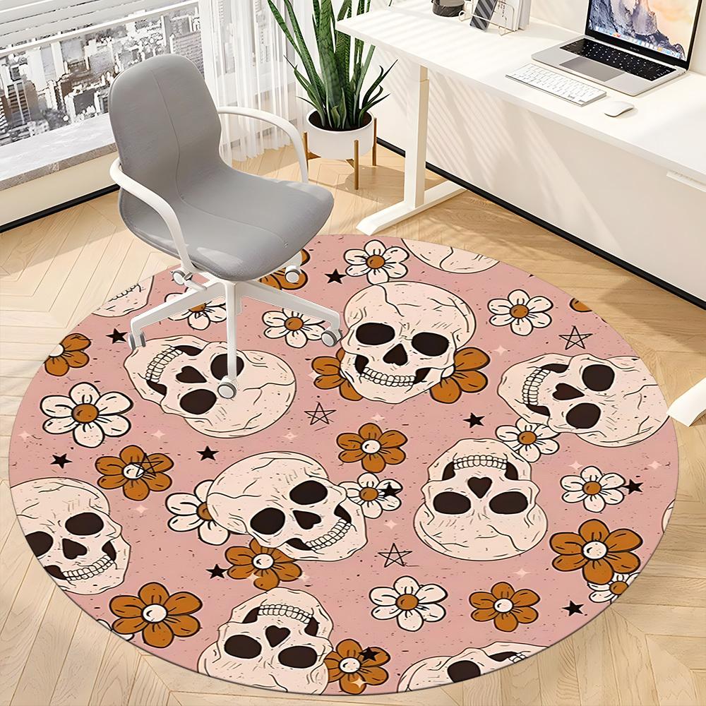 1pc Skull Flower Print Chair Carpet for Office, Non-slip, Soft and Durable Office Rug, Perfect for Office Yy260131036