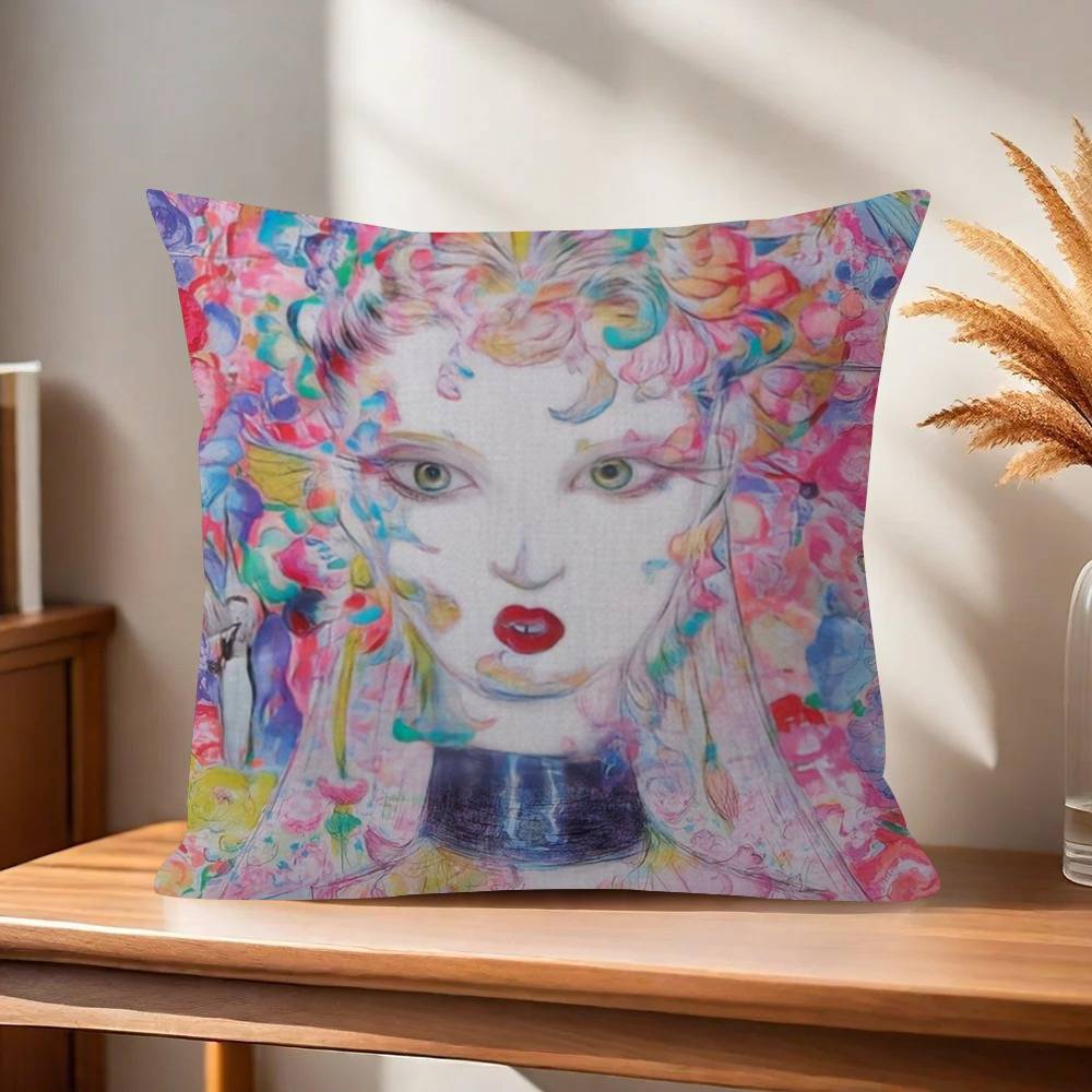 Painting YYoshitaka Amano Art   Pillow Gift Home Office Decoration Bedroom Sofa Car Cushion Cover case 45x45