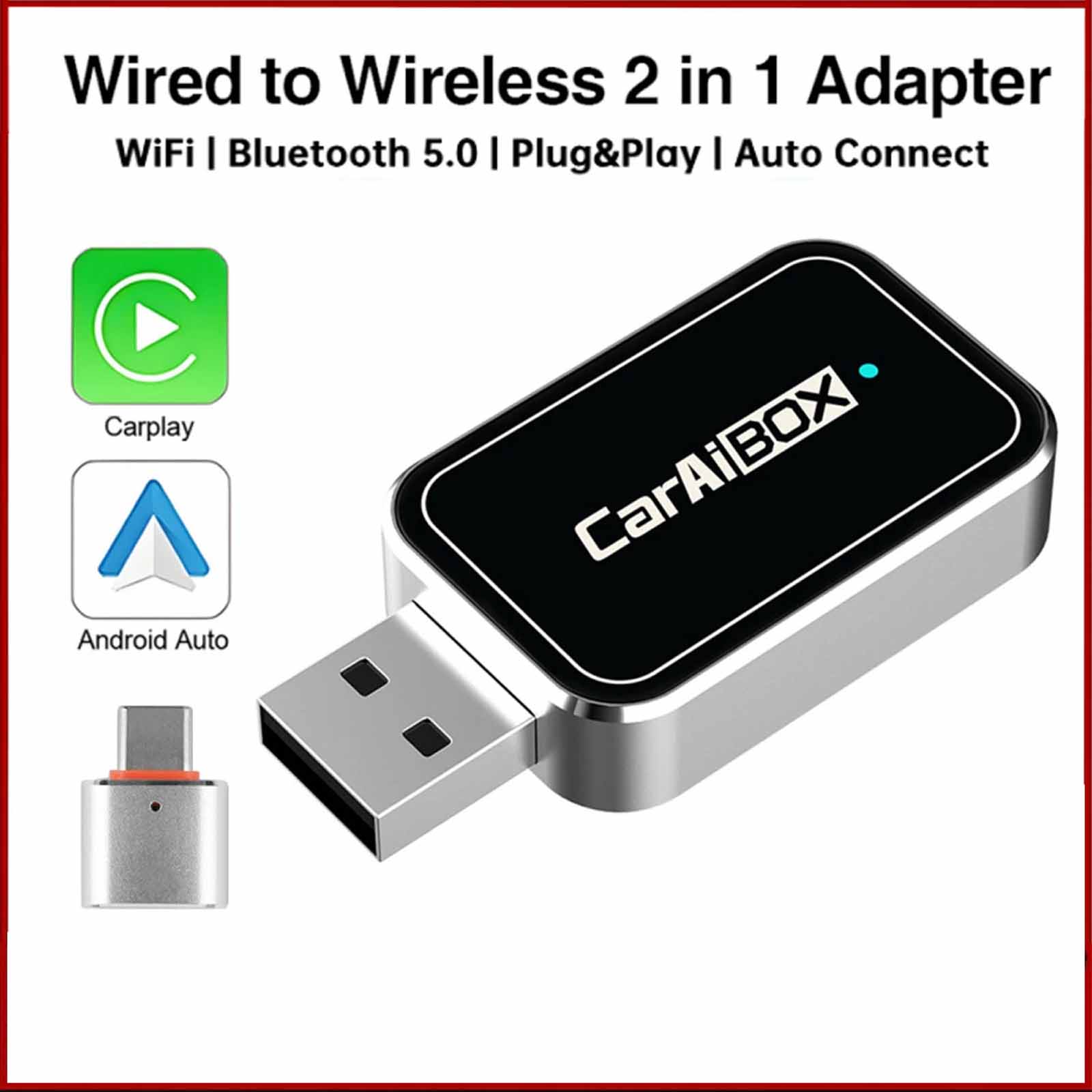 

2-In-1 Car Wired To Wireless Adapter For Android Auto One Size