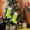 1PC Large Fluffy Holiday Stocking for Fireplace Green Plush Christmas Socks 42x31cm