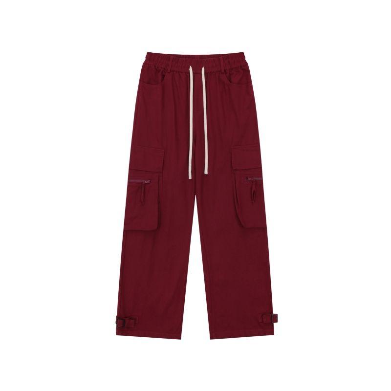 Red Women's Y2K Clothes Vintage Wide Leg Trousers New Fashion Hip Hop High Waist Baggy Cargo Pants Mopping Streetwear Autumn