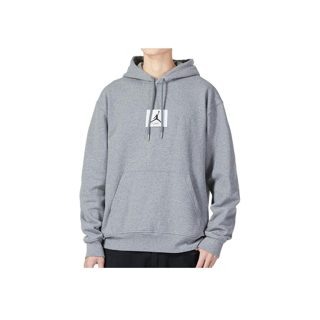 Jordan Logo Print Drawstring Hoodie With Fleece Lining Long Sleeve Men Tops Grey DQ7339-091