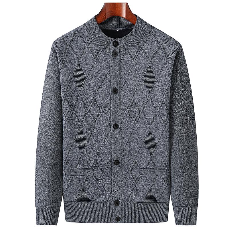 Men's Autumn-Winter Knit Cardigan: Thickened Velvet Sweater for Middle-aged and Elderly Dads and Grandpas.