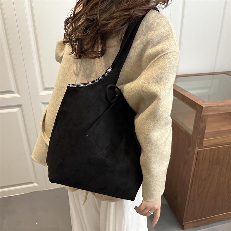Vintage Autumn Winter Brown Reversible Tote Bag With Large Capacity For Daily Girls