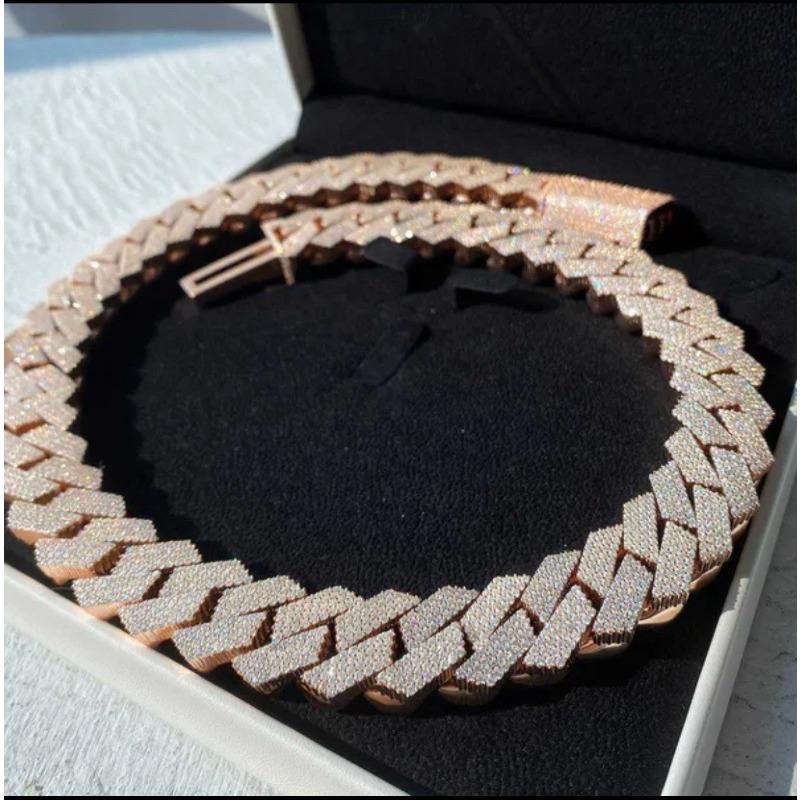 15mm Náhrdelník Miami Cuban s hrotmi, Dvojradový štvorcový Cuban reťazový golier so vsadenými diamantmi