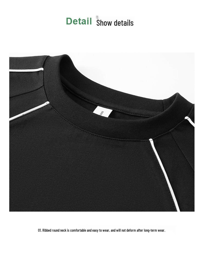 Men's 240g Pure Cotton Contrast Color Round Neck Short-Sleeve Loose T-Shirt: High Street Trendy Style