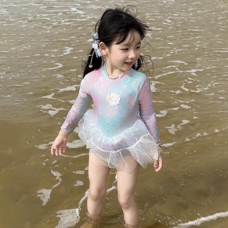 

2025 Girls Toddler Princess Starfish Seashell One-Piece Swimsuit 130 cm рожевий
