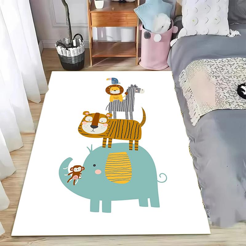Washable Area Rugs  Animals Lions Elephants for Living Room Bedroom Soft Non-Slip Carpet for Kids Room Nursery Cute Decor Nordic