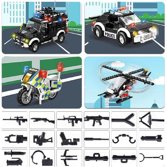 HOGOKIDS City Police Station Building Set - 1261 PCS Police Building Blocks Toys with Helicopter Motorcycle and 2 Cars, STEM Police Construction