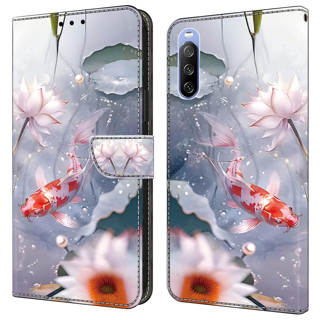 For Sony Xperia 10 V Magnetic Case PU Leather R Pattern Printing Phone Wallet Cover