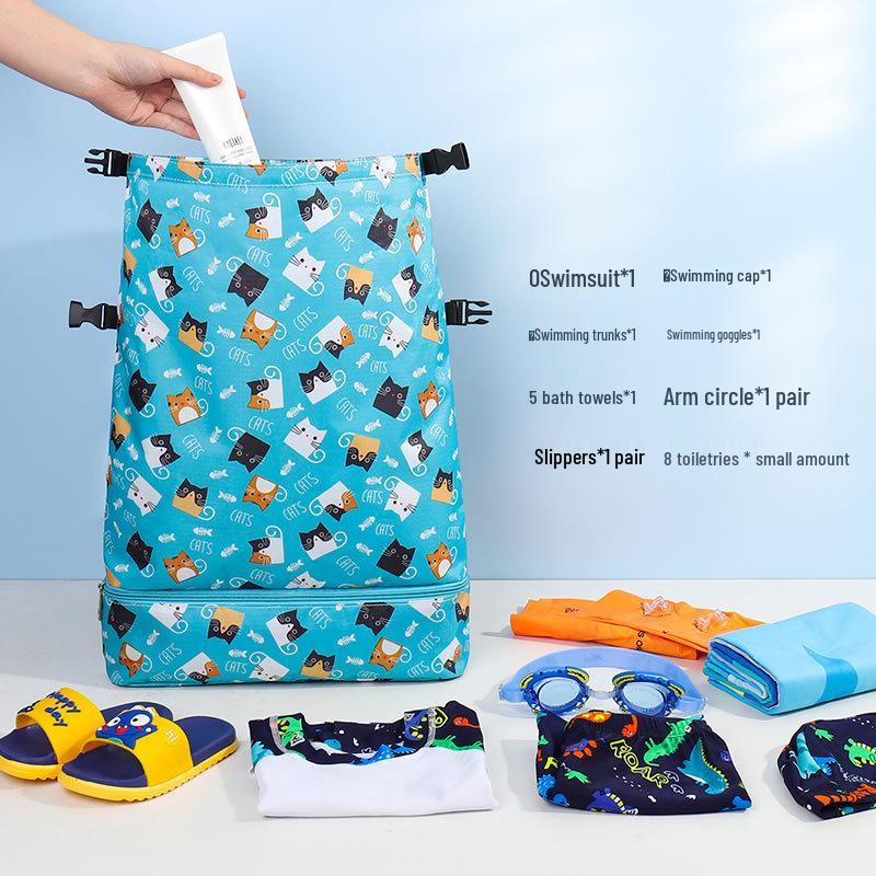 Children's Waterproof Swim Bag with Dry/Wet Separation, Portable Hot Spring Wash Backpack