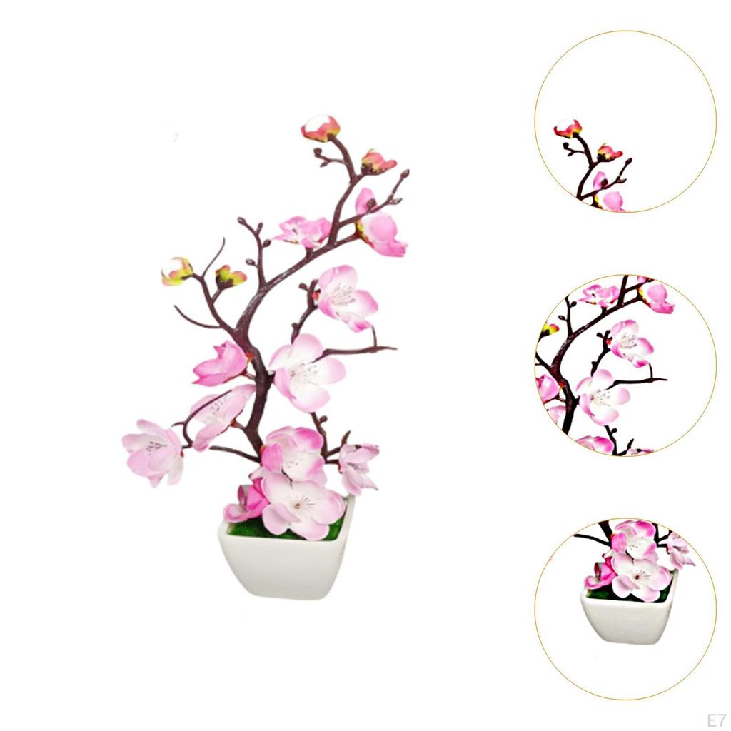 Artificial Plum Blossom Bonsai Pot Desktop Faux Potted Plant for Home