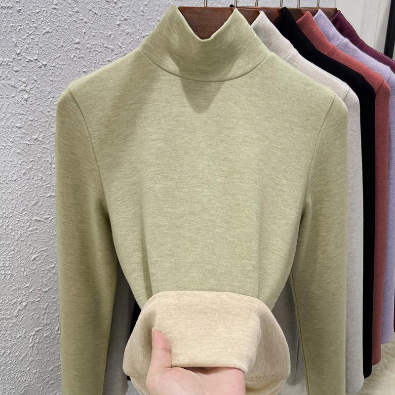 Warm Fleece Turtleneck Bottoming Shirt Women's Inner Turtleneck Winter Fleece Thickened Silk Cashmere Heating Women's Warm Top