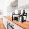 Adjustable Microwave Oven Rack with Hanging Hooks Sturdy Kitchen Counter Storage Portable Carbon Steel Storage Rack