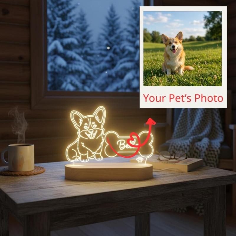 Women Personalized Pet Photo Night Light Custom Dog Picture Lamp With Bone Birthday Memorial Gift For Pet Mom Bedroom Home Decor