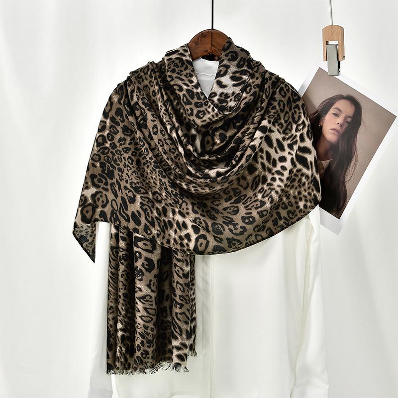 

Модный новый человеческий хлопок с леопардовым принтом, атласный длинный шарф, весенне-осенний тонкий шарф, универсальный шелковый шарф, шаль 182*85cm