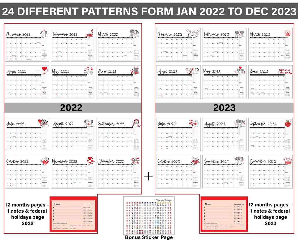Inkdotpot 13"x11" Wall Calendar -Runs Until December 2023 Hanging Spiral Bound Monthly Calendar 2022-2023 for Home or Office