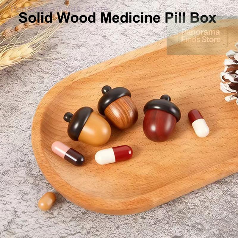 1/2PCS Mini Portable Sandalwood Pill Boxes Granule Storage Case Small Items Container DIY Acorn Pendants Rescue Tablets Holder