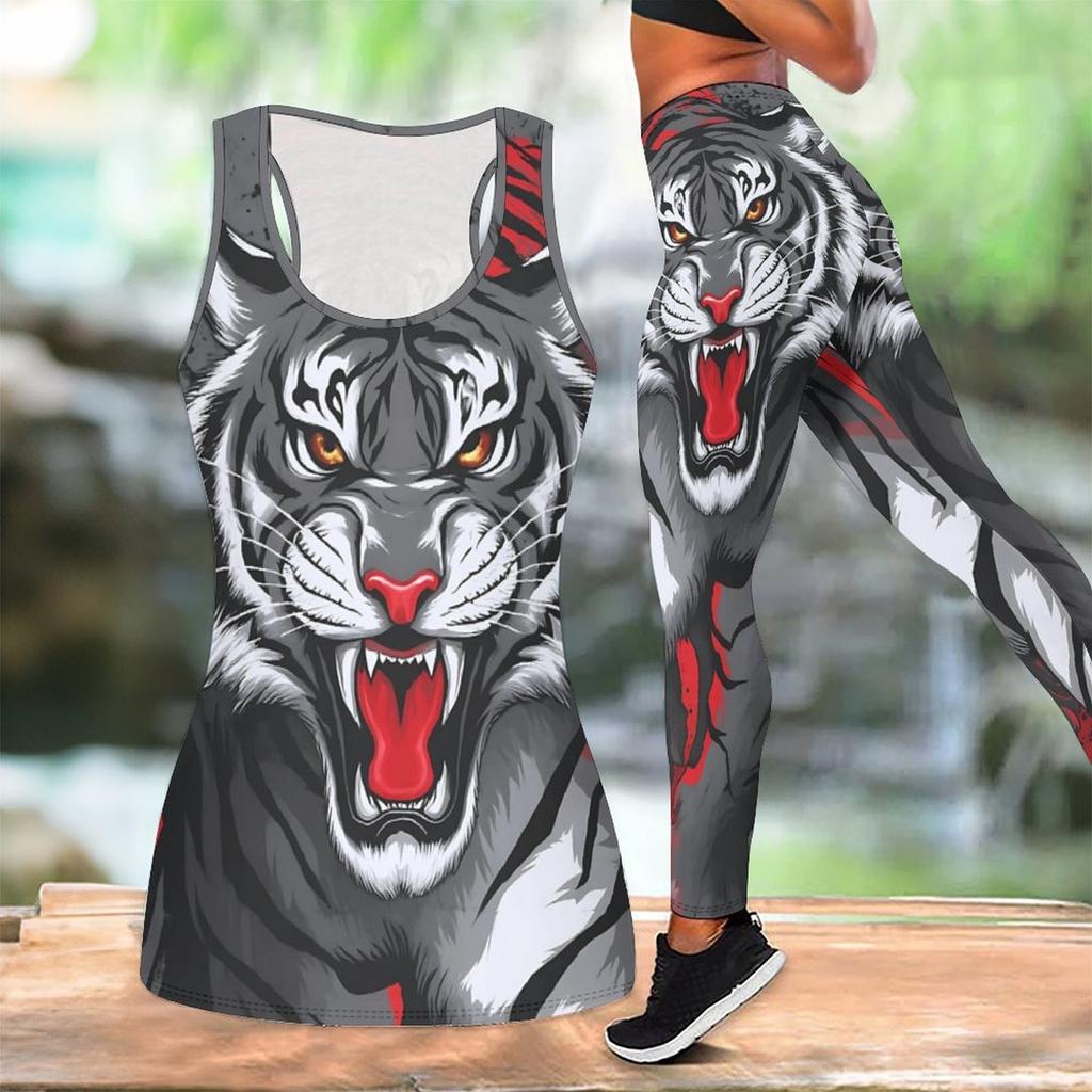 The Majestic Tiger Pattern Print Yoga Outfit for Women Fashion Workout Leggings Fitness Sports Casual Yoga Set Sports Suit